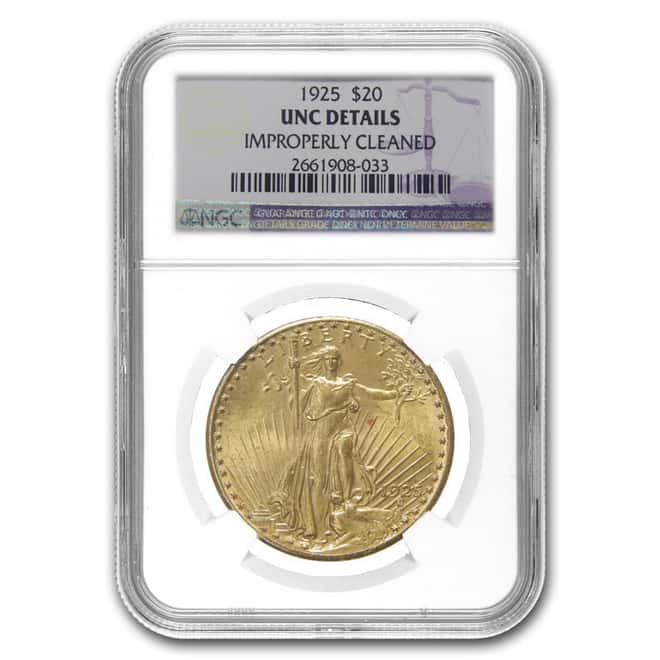 1925 $20 Gold Saint Gaudens Double Eagle Coin NGC UNC Details