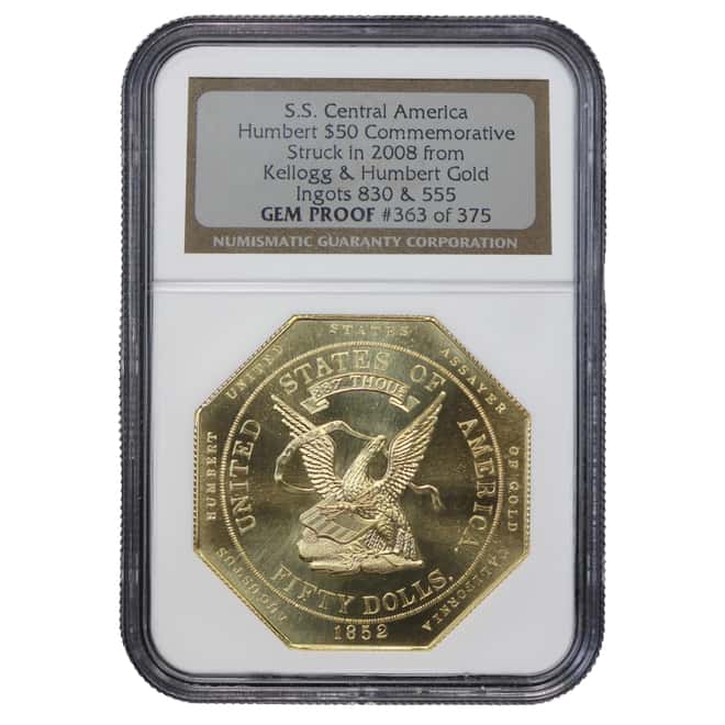1852 S.S. Central America $50 2.5 oz Gold NGC GEM Proof Commemorative Coin