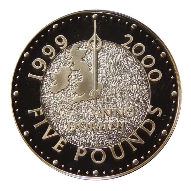 1999 1.284 oz QE2 Millennium Gold Proof Five Pound Crown (w/Box & COA)