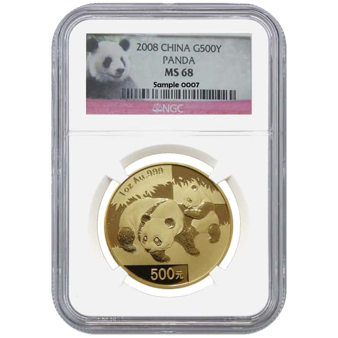 2008 1 oz China Gold Panda 500 Yuan NGC MS 68
