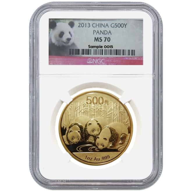 2013 1 oz China Gold Panda 500 Yuan NGC MS 70