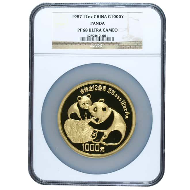 1987 12 oz Chinese Gold Proof Panda 1000 Yuan Coin NGC PF 68 Ultra Cameo - Rare!