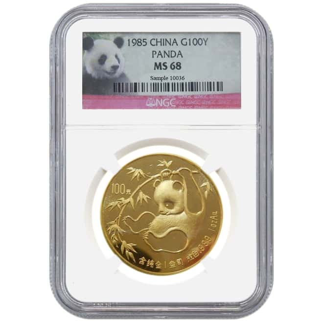 1985 1 oz Gold China Panda 100 Yuan NGC MS 68