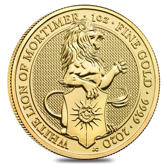 2020 Great Britain 1 oz Gold Queen's Beasts White Lion of Mortimer Coin .9999 Fine BU