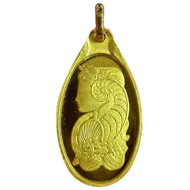 5 Gram PAMP Suisse Gold Lady Fortuna Oval Pendant .9999 Fine