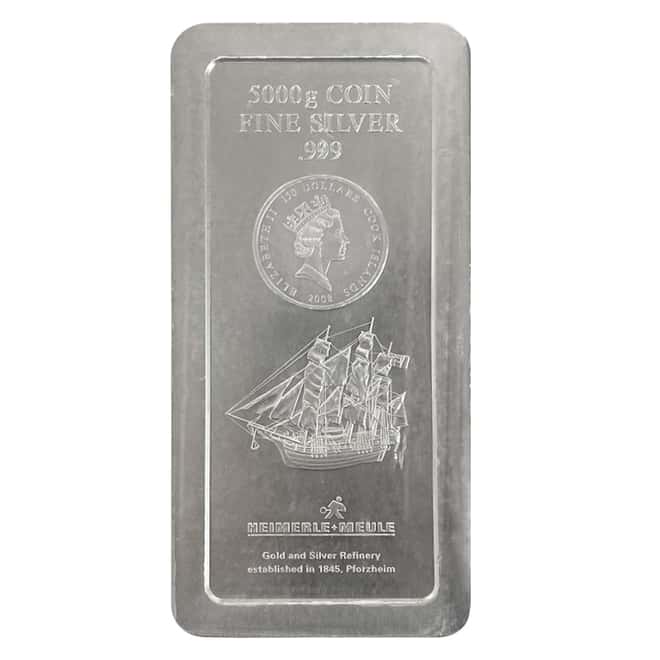 2008 5 Kilo Silver Heimerle & Meule Cook Islands $150 Coin Bar .999 Fine