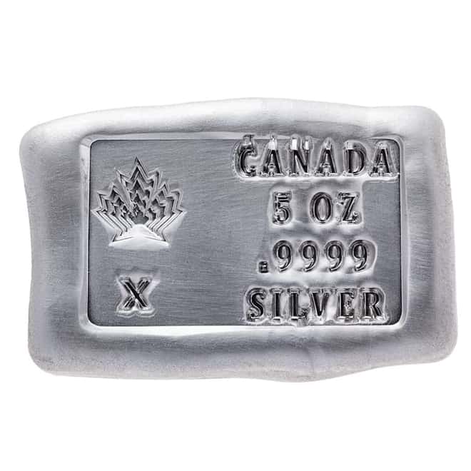 5 oz Canada Leaf Cast Silver Bar .9999 Fine