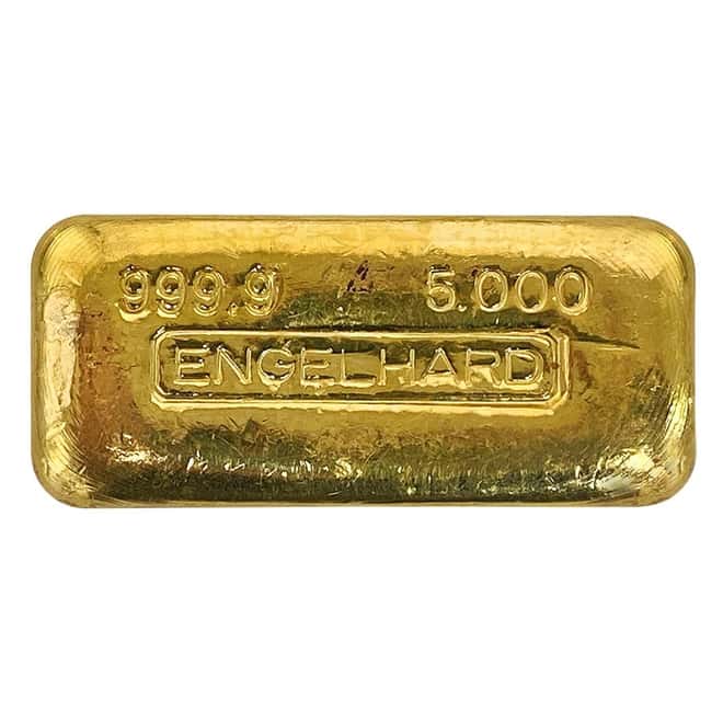 5 oz Gold Engelhard Vintage Loaf Style Bar .9999 Fine (No Serial Number)