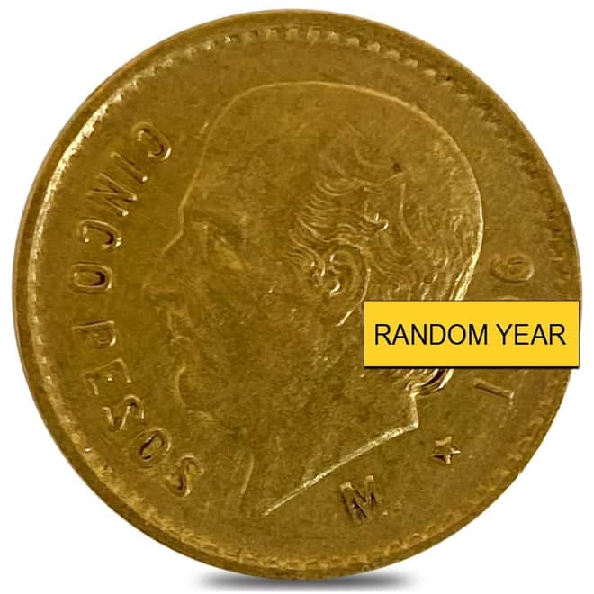 5 Pesos Mexican Gold Coin AGW .1205 oz Avg Circ (Random Year)