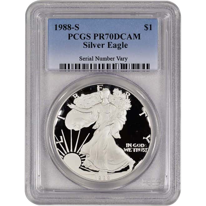 1988 S 1 oz Silver American Eagle $1 Proof Coin PCGS PR 70 DCAM