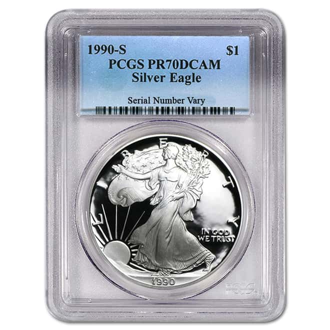 1990 S 1 oz Silver American Eagle $1 Proof Coin PCGS PR 70 DCAM 