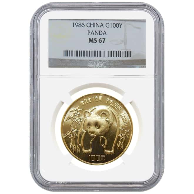 1986 1 oz China Gold Panda 100 Yuan NGC MS 67