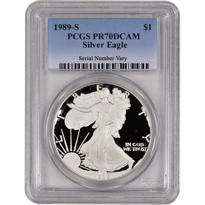1989 S 1 oz Silver American Eagle $1 Proof Coin PCGS PR 70 DCAM