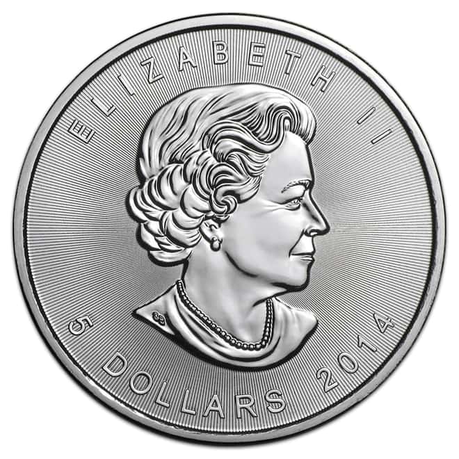 Roll of 25 - 2014 Canadian 1 oz .9999 Silver Maple Leaf $5 Coins