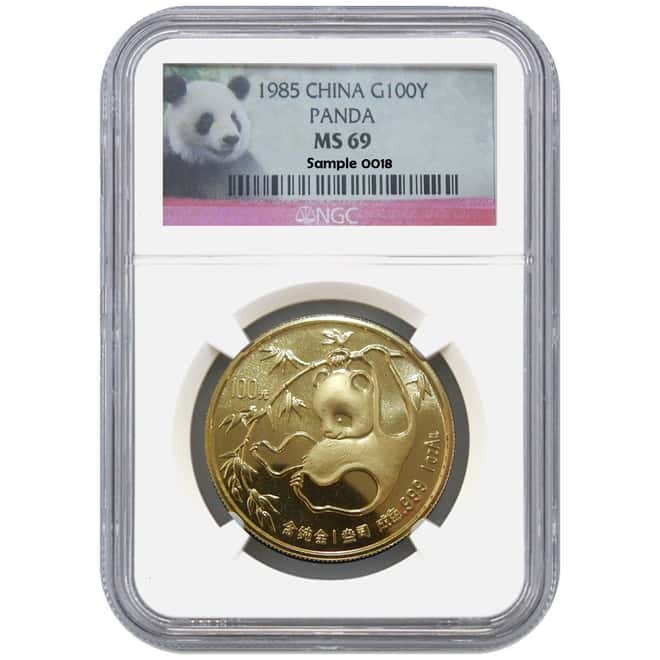 1985 1 oz Gold China Panda 100 Yuan NGC MS 69