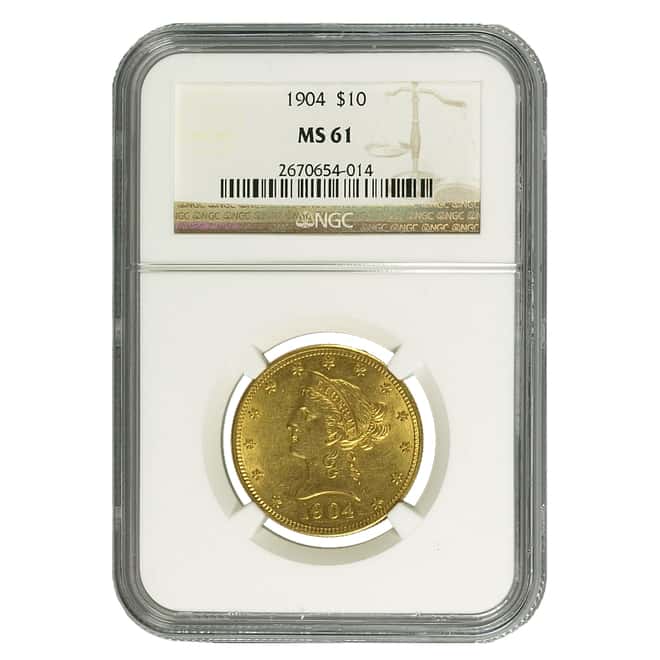 1904 $10 Gold Liberty Head Eagle Coin NGC MS 61