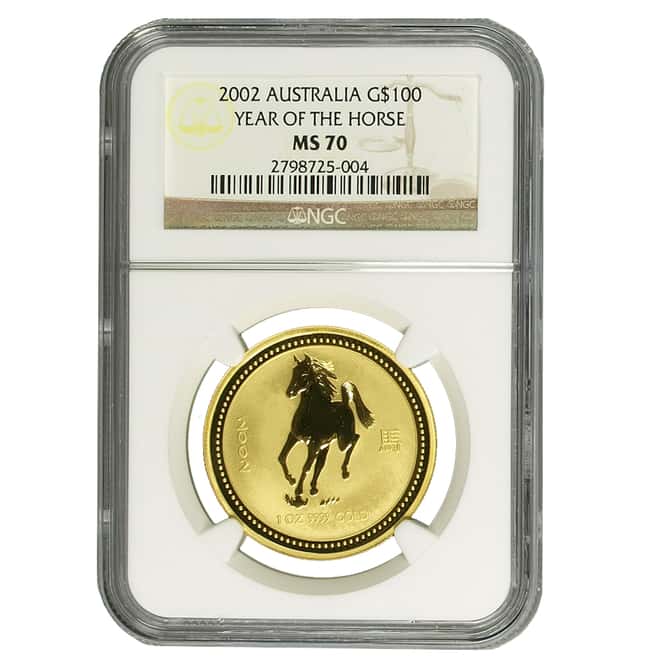 2002 1 oz Australian Gold Lunar Year of the Horse Coin NGC MS 70