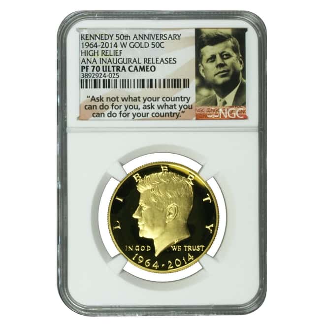 2014-W 3/4 oz Gold Kennedy Half High Relief NGC PF 70 UCAM ANA Inaugural Releases