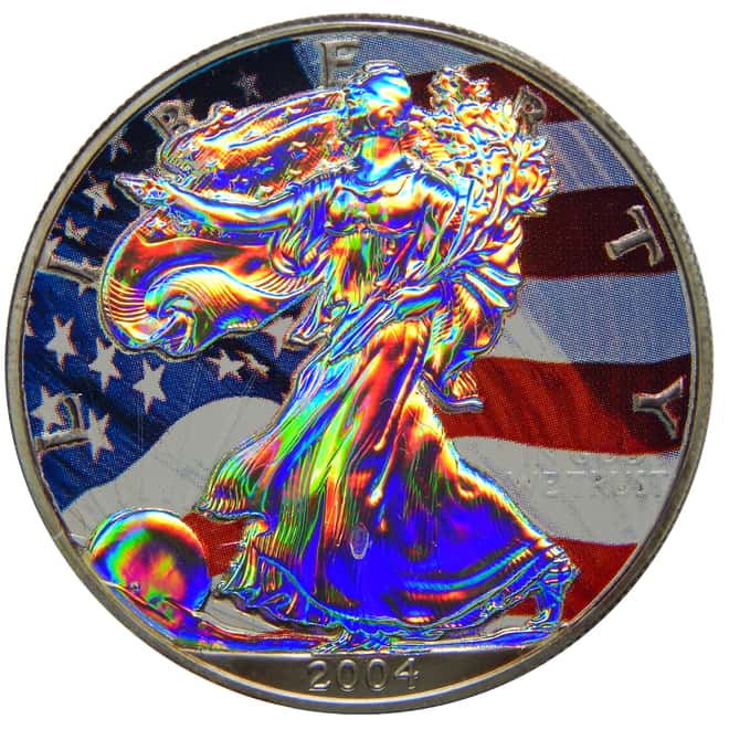 2004 $1 American Silver Eagle Silver Hologram with US Flag Background (Encapsulated)
