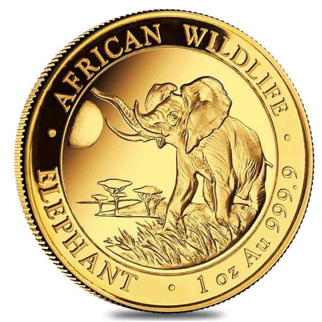 2016 Somalia 1 oz Gold African Elephant BU 1000 Shillings (In Capsule)