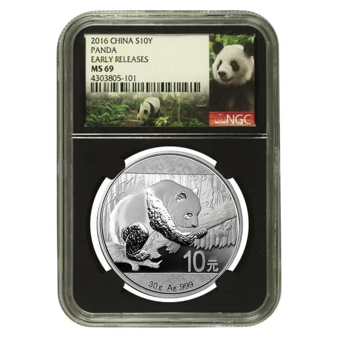 2016 30 gram Chinese Silver Panda 10 Yuan NGC MS 69 Early Releases Retro Holder