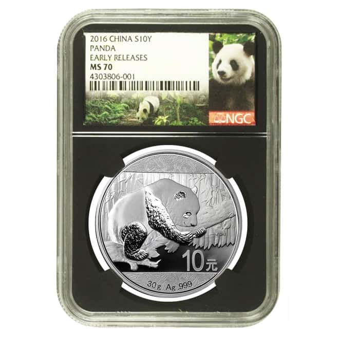 2016 30 gram Chinese Silver Panda 10 Yuan NGC MS 70 Early Releases Retro Holder