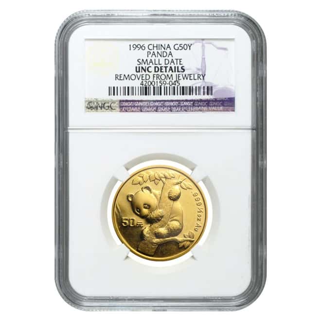 1996 1/2 oz China Gold Panda 50 Yuan Small Date NGC UNC Details