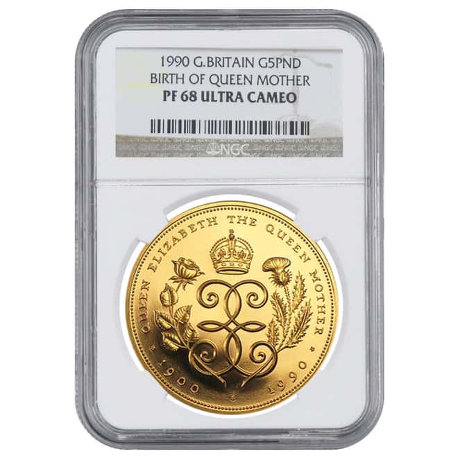 1990 Great Britain Gold £5 Proof Queen Mother NGC PF 68 UCAM
