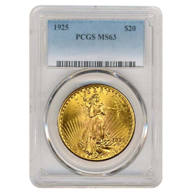1925 $20 Gold St. Gaudens Double Eagle Coin PCGS MS 63