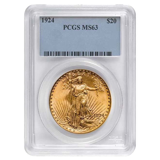1924 $20 Gold St. Gaudens Double Eagle Coin PCGS MS 63