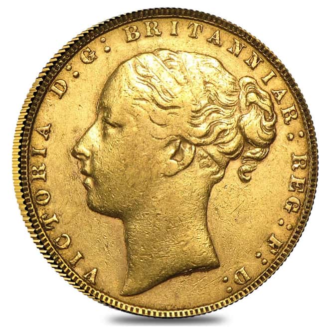 1871-1885 British Gold Sovereign Victoria Young Head St. George (Avg Circ)