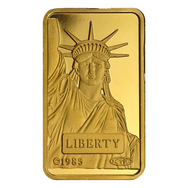 10 gram Credit Suisse Statue of Liberty Gold Bar .9999 Fine (In Assay)