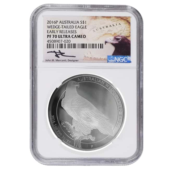 2016 1 oz Silver Australian Proof Wedge-Tailed Eagle Perth Mint NGC PF 70 UCAM Early Releases (J. Mercanti Signature Label)