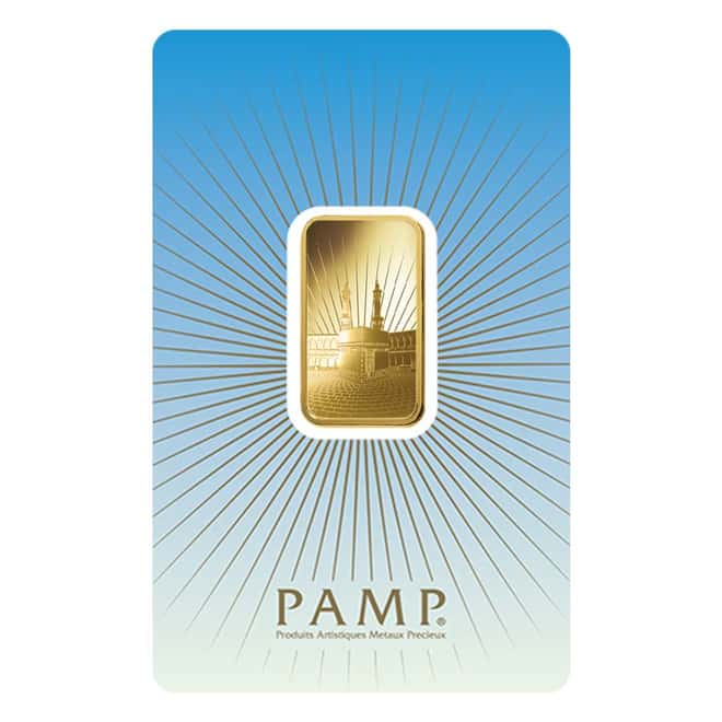 Box of 25 - 10 gram PAMP Suisse Gold Bar - Ka ´Bah, Mecca (in Assay) .9999 Fine