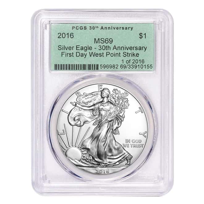 2016 1 oz Silver American Eagle $1 Coin PCGS MS 69 OGH FDOI First Day WP Strike 1 of 2016