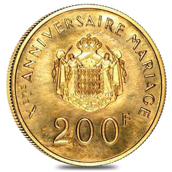 1966 Gold Monaco 200 Francs 10th Wedding Anniversary Coin
