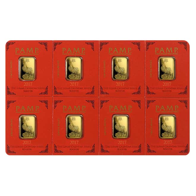 8x1 gram Gold Bar PAMP Suisse Lunar Rooster Multigram+8 (In Assay)