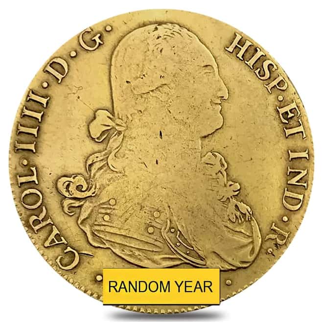 8 Escudos Bolivia Charles IV Gold Coin AGW .7615 oz Circ (1791 - 1808, Random Year)