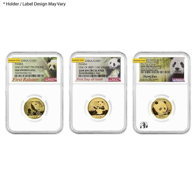 8 gram Chinese Gold Panda NGC Gem Unc (Random Year)