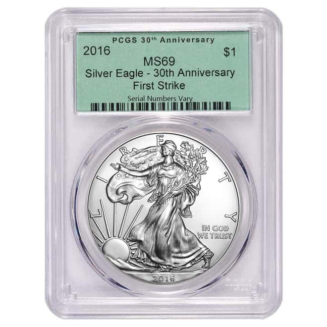 2016 1 oz Silver American Eagle $1 Coin PCGS MS 69 OGH First Strike - 30th Anniversary