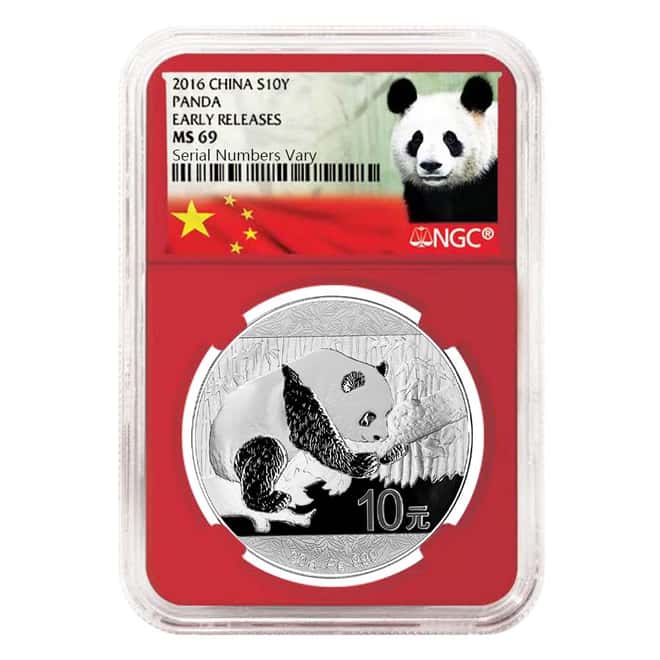 2016 30 gram Chinese Silver Panda 10 Yuan NGC MS 69 Early Releases Red Holder