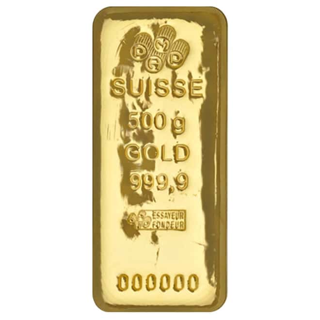 500 gram Gold Bar - PAMP Suisse (Cast, w/Assay) 