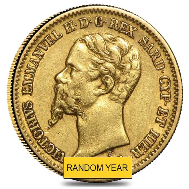 Sardinia Italy Gold 20 Lire Vittorio Emanuele II Avg Circ (Random Year,1850-1861)