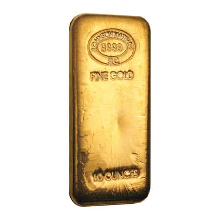 10 oz Johnson Matthey Hand Poured Gold Bar .9999 Fine