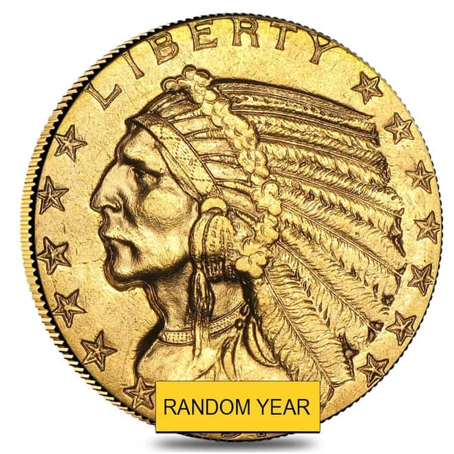 $5 Gold Half Eagle Indian Head - Almost Uncirculated AU (Random Year)