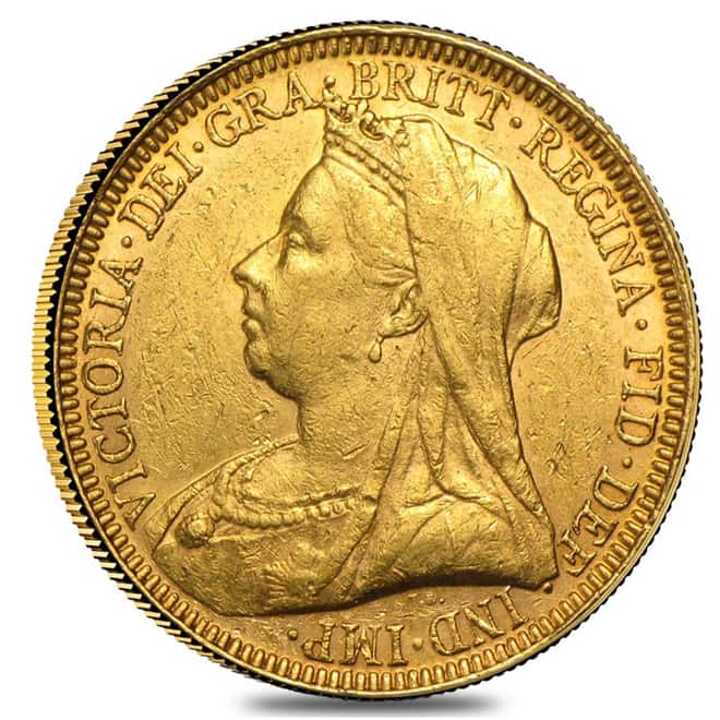 1893-1901 British Gold Sovereign Victoria Old Head w/Veil Avg Circ