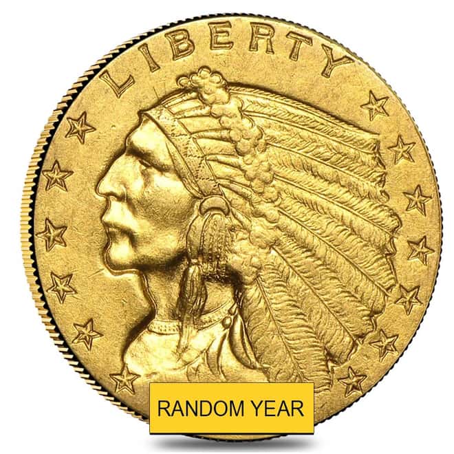 $2.5 Gold Quarter Eagle Indian Head - Almost Uncirculated AU (Random Year)