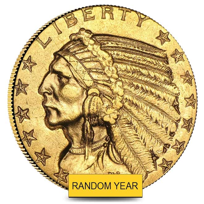 $5 Gold Half Eagle Indian Head - Very Fine VF (Random Year)