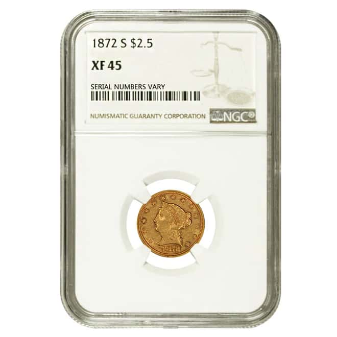 1872 S $2.5 Liberty Head Quarter Eagle Gold Coin NGC XF 45  