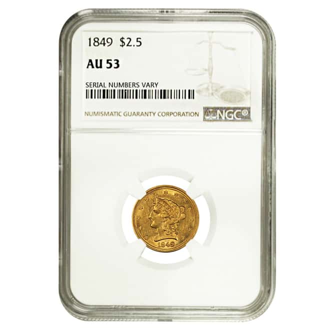 1849 $2.5 Liberty Head Quarter Eagle Gold Coin NGC AU 53 
